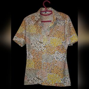 L 70s Top Sears Comfort Shirt Floral Print Boho Hippie Vintage Retro